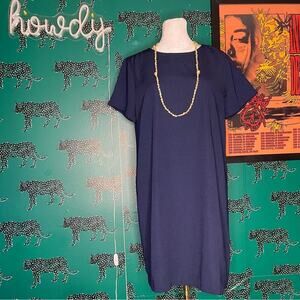 Lulus Navy Blue Boxy Short Sleeve Shift Dress Size S